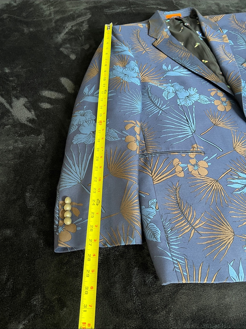 TALLIA Navy Blazer with Blue and Brown Floral Woven Fabric - Picture 7 of 15